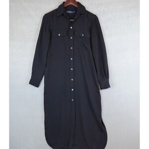 Polo Ralph Lauren Dress Womens Size 2 Black Shirt Button Front Long Sleeve Tunic